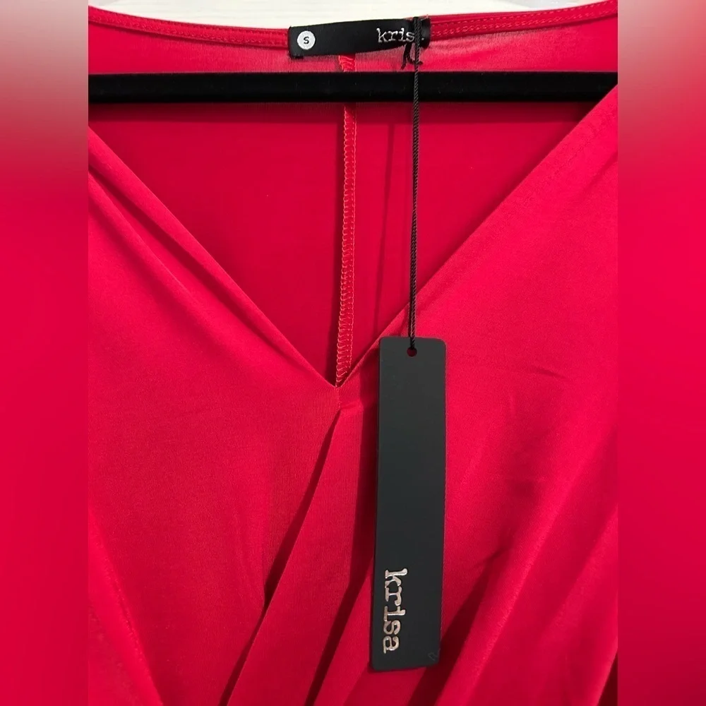 Krisa Revolve Red Drape Skirt Surplice mini Dress NWT small - Picture 4 of 7
